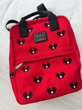 Loungefly Red Mini Backpack with Black Mickey Head Pattern
